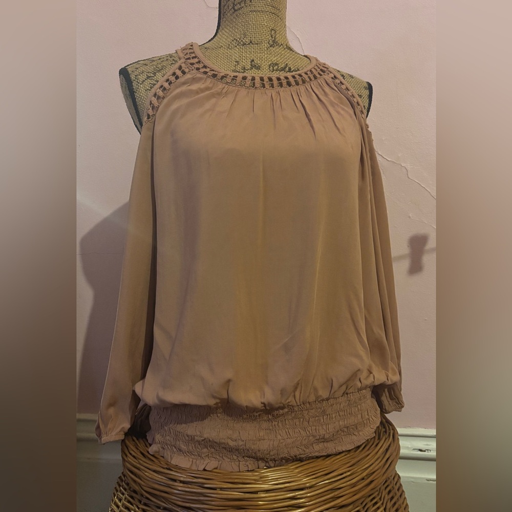 INC International Concepts Women's Blouse in Peach with Crochet Accents